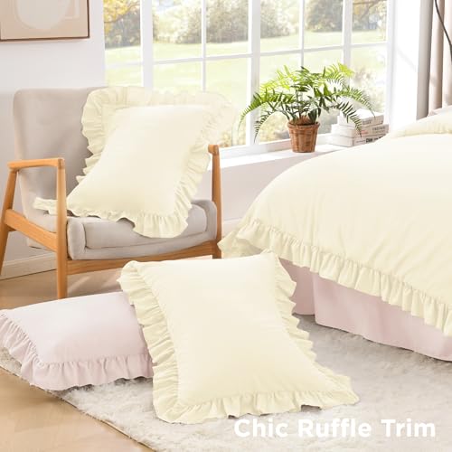 Image of Litanika Cream King Size Comforter Set, 3 Pieces Ruffle Farmhouse Aesthetic Bedding Comforter Set, All Season Soft Lightweight Fluffy Microfiber Bed Set(104x90In Comforter, 2 Pillowcases)