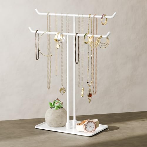 bussdis Necklace Stand Aesthetic Necklace Holder: White Metal Necklace Organizer for Home Decor