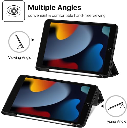 Image of TGK Smart Flexible with Pencil Holder Trifold Back Flip Stand Case Cover for iPad 9th Gen 10.2 inch Black
