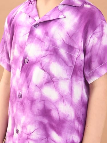 Image of superminis Baby Boys Rayon Tie-Dye Printed Co-ord Set With Notched Collar Shirt and Shorts