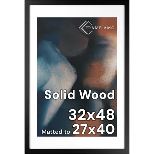 Frame Amo 32x48 Solid Wood Poster Frame Black with 26.5x39.5 White Mat Opening for 27x40 Image 1.5 inch Wide 1 inch Thick Acrylic Front Gallery Grade
