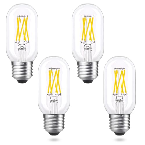 AIELIT Dimmable Ceiling Fan Light Bulbs 60 Watt Equivalent, 6W Tubular T45/T14 LED Bulbs for Office School Restaurant Glass Mason Jars Chandelier Hanging Pendant Lamp, Clear Bright White 5000K, 4 Pcs