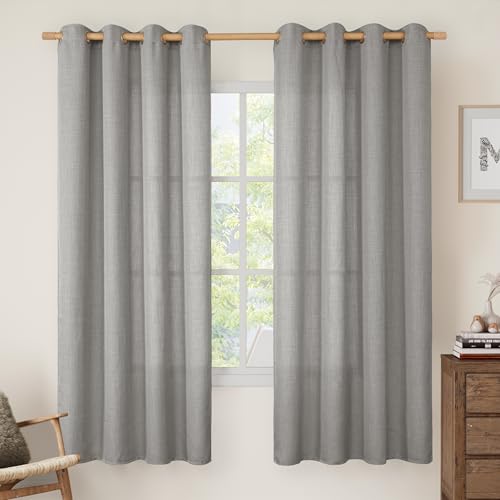 Image of LAMIT 72 inch Linen Curtains for Living Room, Grommet Thick Linen Textured Privacy Drapes Light Filtering Burlap Curtains for Farmhouse /Bedroom, Set of 2 Panels (52 x 72 Inch, Grey)