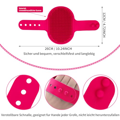 TIESOME 2Stück Silikon Katze Hund Badebürste, Hund Grooming Brush Pet Shampoo Brush Beruhigende Massage Gummi Kamm Haar Fell Reinigungsbürste mit verstellbarem Ring Griff für kurze (Rosenrot,Schwarz)