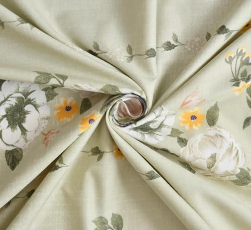 Image of Jashan Premium Cotton Elastic Fitted Bedsheets with 2 King Size Pillow Covers | Double Bed with All Around Elastic 220 TC Supersoft |Size-72 King Sizex78+10 inches | Leaf Print, Beige & Green