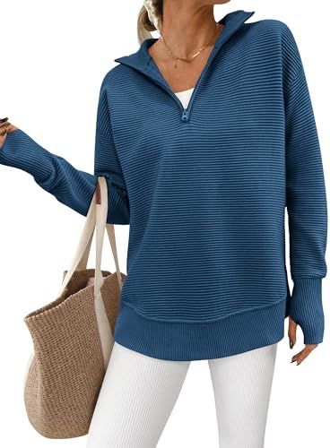 PRETTYGARDEN Womens Long Sleeve Quarter Zip Pullover Sweater Casu...