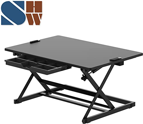 Shw OD-81B-K 32-Inch Height Adjustable Standing Desk Converter Riser Workstation thumb #7