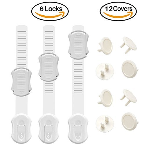 Baby Safety Locks, Child Proof Cabinets, Drawers, Appliances, Toilet, Fridge Oven, Tools Not Required, Uses 3M Adhesive Adjustable Strap Latch System 6 Pack (White)