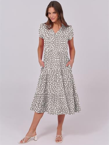 ANRABESS Women's Summer Casual Short Sleeve V Neck Midi Dresses 2025 Spring Flowy A-line Tiered T Shirts Boho Beach Dress Polka Dot Large - Image 7