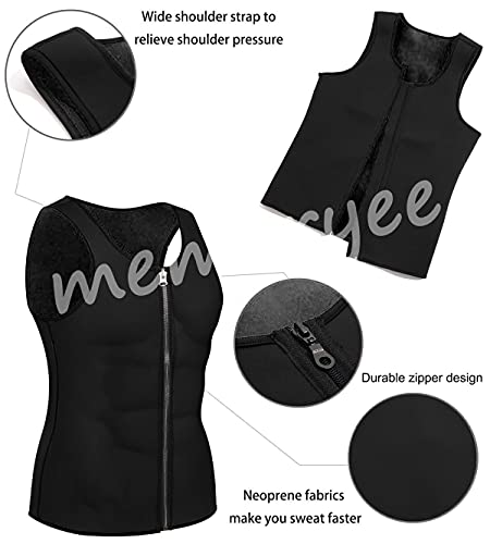 Foto von Memoryee Herren Neopren Sauna Weste Body Shaperwear Schwitzweste Taille Trainer Fitness Korsett Reißverschluss Tank Top/Black/L