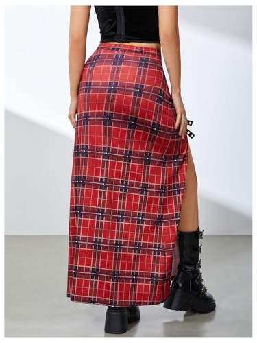 WDIRARA Women's Buckle Double Split Thigh High Punk Goth Maxi Skirt Y2K Clubwear2
