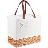 Singhoow Wicker Beach Cooler Picnic Basket Canvas Bag, Retro