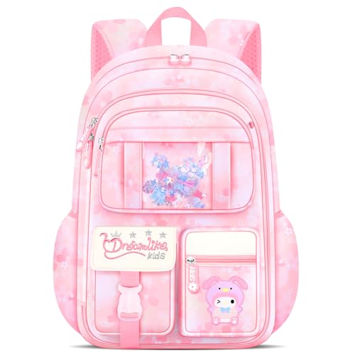 Tanou Cartable Fille Primaire, Sac a Dos Ecole Léger pour les Filles 7 à 11 ans, Sac à Dos Enfant de Style Réfrigérateur pour l'École Voyage, 22 Litres, Rose