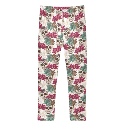 Girls Leggings Soft Toddler Ankle Length Bottoms Skull Flowers Kids Dance Yoga Pants 4-10 Years