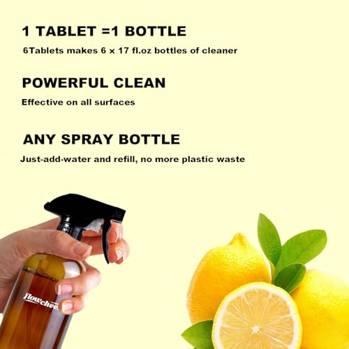 Image of flowcheer All Purpose Multi Surface Cleaner Refills for Household (Lemon) | all purpose cleaner concentrate, Lemon Scent cleaning tablets with Reusable Spray Bottle, 6x17fl oz