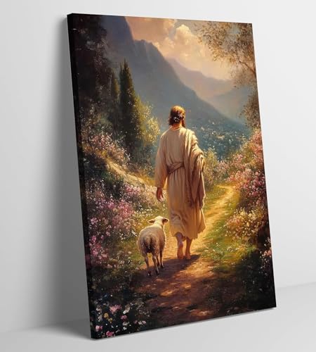 Tableau Jésus et l'agneau lianyibo toile chrétienne 20x30cm pour décoration salon