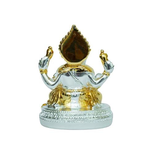Image of Two-Tone Gold & Silver Plating Round Base Ganesha | dol for Home, Office,Car Dashboard & Gifting |Symbol of Success & Protection |Ganesh Murti for Prosperity & Blessings | Height 2.7 Inch