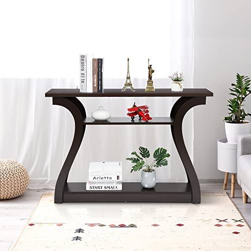 image for SUPER DEAL Narrow Console Table 3 Tier 47 Inch Long Entryway Table TV 