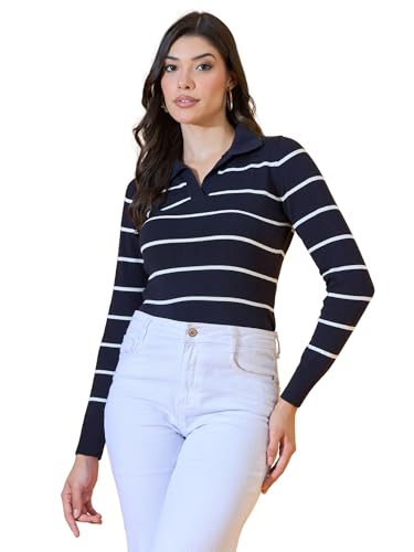 Image of 98 Degree North Women Spread Collar Sweater-G1577-BLACK