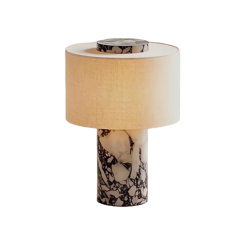 Lámpara de mesa de mármol, lámpara de escritorio de piedra natural y tela, decoración sencilla de lujo for habitación, lámpara de mesita de noche for dormitorio, sala de estar(Marble,Plug-in)