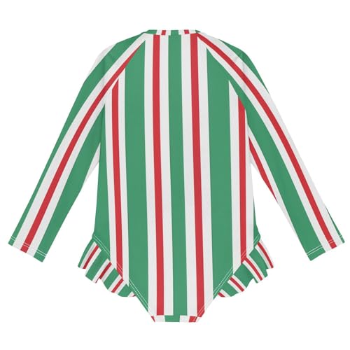 Girls One Piece Swimsuits Long Sleeve Swimsuit Zipper Bathing Suits Green Red White Stripe2