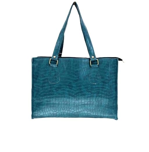 Elegantt Teal Crocodile Textured Leather Shoulder Bag for Women – Stylish Large Tote Handbag for Office Teal-image-7