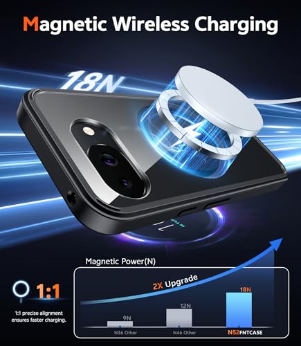 Image of FNTCASE for Google Pixel 10a Case: Magnetic Military Grade Drop Protection with Screen Protector Anti Yellowing Cell Phone Cover - Rugged Shockproof Protective Bumper Transparent Cases(B-Black)