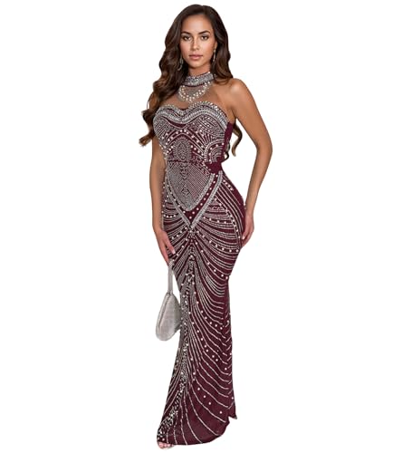 Image of Nagfar Women Rhinestone Sequin Birthday Party Sexy New Year Formal Dress