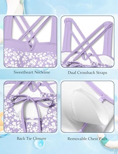 Image of Shallmu Girls One Piece Swimsuits Color Block Dual Crossback Straps with Cover Up Skirt Girl's Swimwear 9-16Y