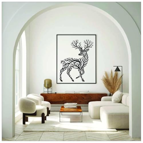 Image of Saifix Deer Metal Wall Art Nature Theme | Modern Wildlife Wall Hanging for Living Room, Bedroom & Farmhouse Decor | Premium Laser Cut Steel with Powder Coated Finish
