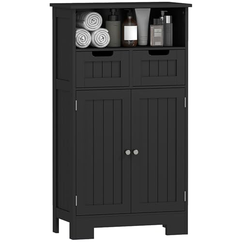 kleankin - Mueble de baño, mueble de almacenamiento con 2 cajones, nicho, armario con puerta, estante ajustable, armario de baño, cocina, sala de estar, 60 x 30 x 109 cm, color negro