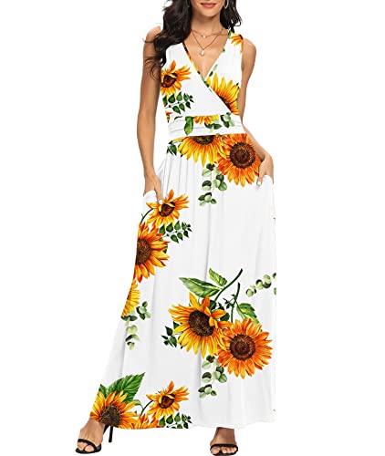 Image of LILBETTER Women Sleeveless Deep V Neck Loose Plain Long Maxi Casual Dress