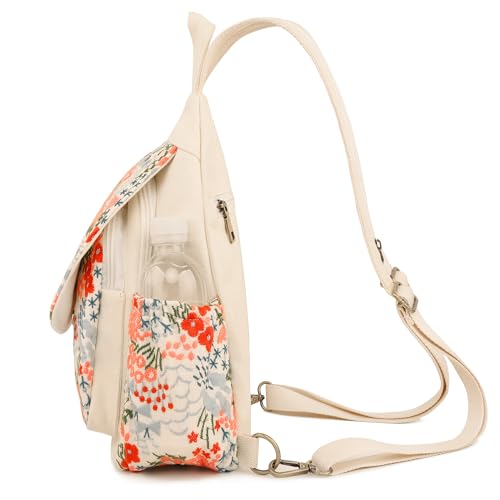 Image of SILKAREA Canvas Sling Backpack Purse for Women Embroidery Travel Multi-purpose Crossbody Backpack Bags Shoulder Bag (Embroidered W)