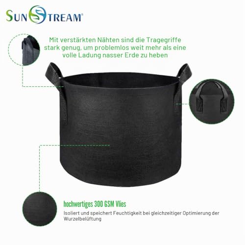 SunStream Pflanzsäcke 5 Stück 38L 10 Gallonen für Kindergarten und Pflanzen, Pflanzsack aus Vliesstoff mit Griffen… – Ansicht 5