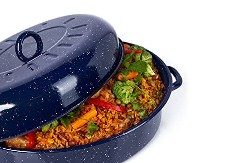 Imusa Usa 19.29" Traditional Vintage Style Blue Speckled Enamel On Steel Covered Oval Roaster #TOP4