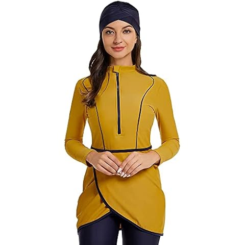 YONGSEN Women Burkini Plus Size Muslim Swimwear Modest Hijab Long Sleeves Sport Swimsuit Islamic, Yellow, X-Large Cover