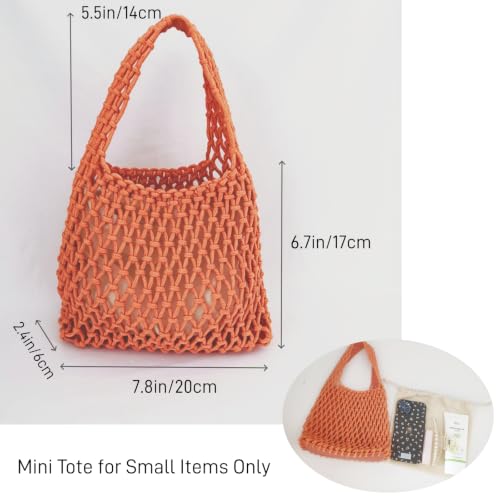 Image of Mini Clutch Handbag Fishing Net Bucket Bag Cotton Rope Crochet Drawstring Woven Beach Bag Small Tote for Women Girls