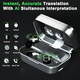 TWS AI Language Translator Earbuds, Supports 144 Languages,Online Translation Real Time,Earphone 3-in-1 Accents，Earbuds Perfect for Travel Business and Learning Voice Language Translator（Black）