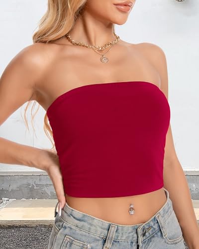 Image of Summer Tube Tops Basic Crop Tops for Women Strapless Tank Bandeau Shirts