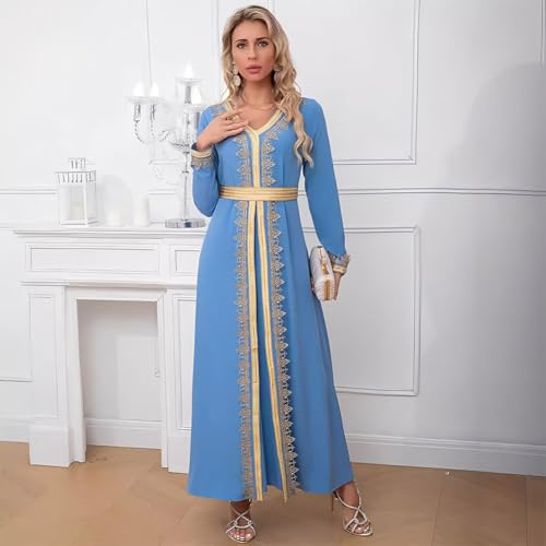 Image of FYMNSI Women Muslim Abaya Dress Islamic Dubai Modest Lace Belted Dress Abayas Kaftan Eid Prayer Clothes Arabian Maxi Robe