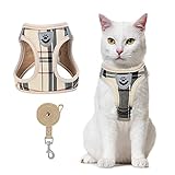 PUPTECK Cat Harness and Leash Set - Soft Comfortable Breathable Harness and Durable Leash Adjustable Vest Escape Proof with Reflective Strips and Shield for Small Medium Large Cats
