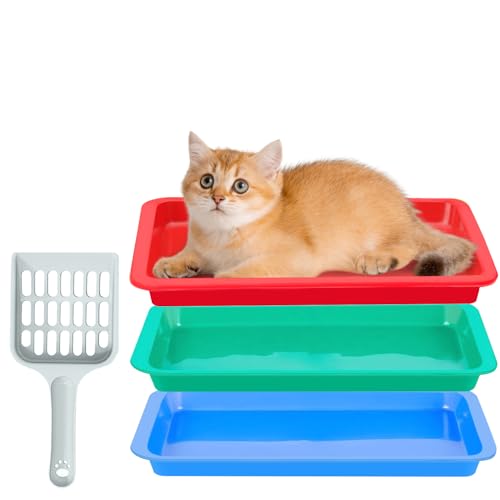 3 Pcs Kitten Litter Box with 1 Scoop,9.6' Plastic Portable Nonstick Small Litter Pan Low Entry...