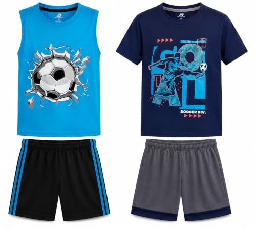 Image of Pro Athlete Boys Short Sets - 4 Piece Performance Graphic Tees and Tank Tops with Matching Boys Athletic Shorts (Sizes: 8-16)