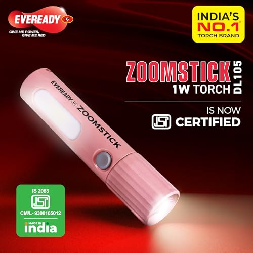 Image of Eveready DL105 Zoomstick 1W Front Torch Cum 1W Sidelight, Rechargeable, USB Type-C Fast Charging, Variable Focus, Replaceable Li-ion Battery