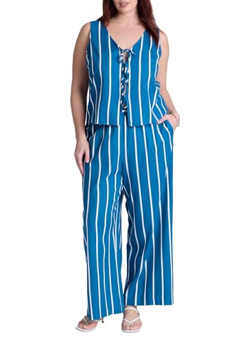 ELOQUII Women's Plus Size Wide Leg Striped Linen Blend Pant