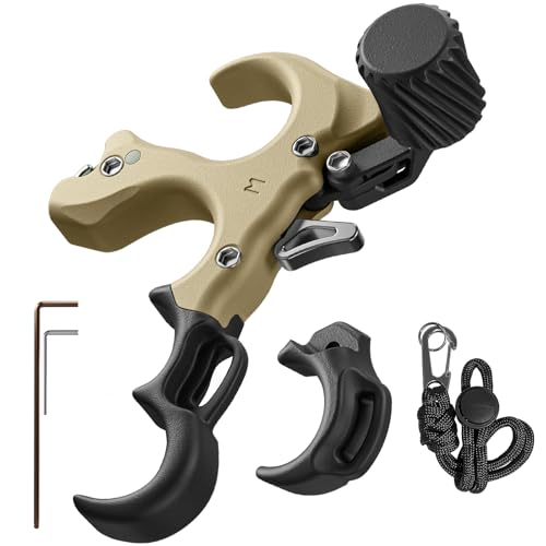 Image of Bow Release for Compound Bow, Copper Archery Release Trigger with Adjustable Wrist Straps & Wrench, 3 /4 Finger Heavy-Duty Thumb Release for Left & Right Hand