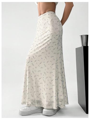 GORGLITTER Women's Floral Flowy Maxi Skirt Low Waisted A Line Mesh Long Skirts Summer Outfits3