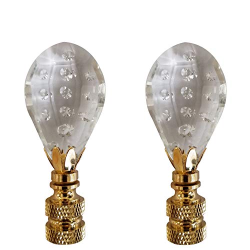 Image of Royal Designs Balloon Shaped with Dot Design Lamp Finial, Clear Faceted Crystal, Polished Brass Base - Set of 2