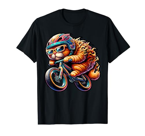 Orange Kawaii Cat Glasses Riding A Bicycle Anime T-Shirt