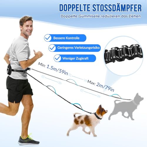 Eyein Joggingleine mit Bauchgurt für kleine und mittelgroße Hunde, verstellbar Freihandleine mit Reflektierend Elastisch Laufleine und Dual Griffe zum Joggen und Walken, M für einen Hund